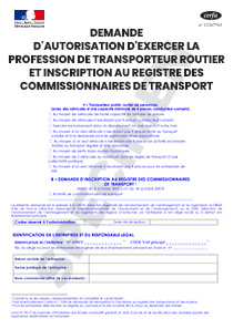 CERFA 14557-03 : Demande d'autorisation d'exercer la profession de transporteur routier et inscription au registre des commissionnaires de transport