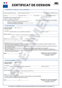 Formulaire Certificat de cession de véhicule