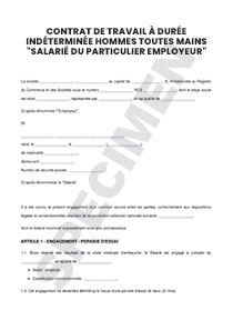 Contrat de travail à durée indéterminée hommes toutes mains "Salarié du Particulier employeur"